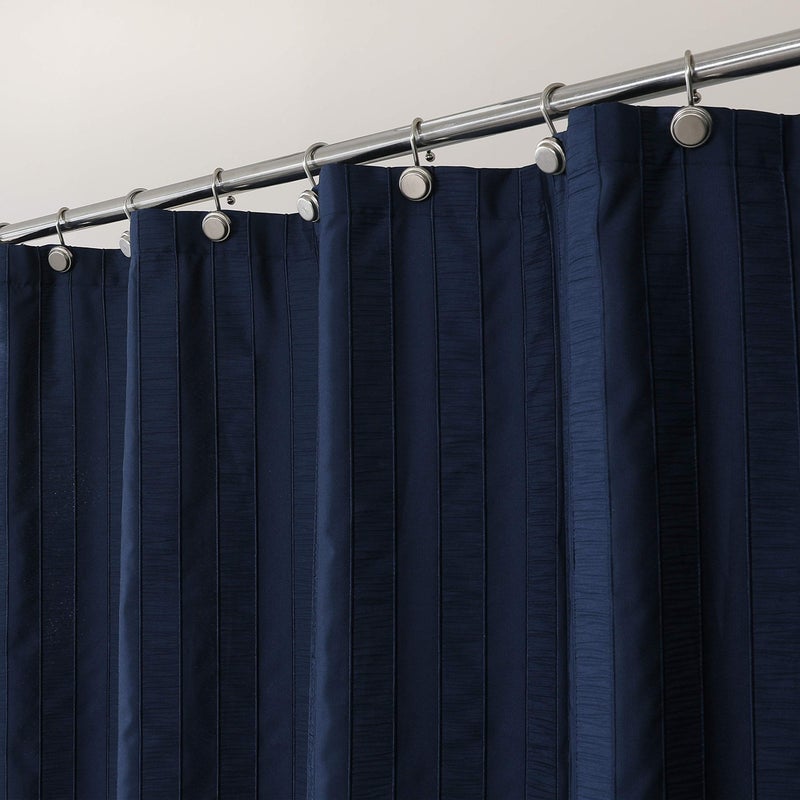 Central Park Navy Blue Shower Curtains Gathered Stripe Seersucker Puckered Ruffle Decorative Pattern for Modern Elegant Bathroom Spa Hotel with Buttonholes 70"x72", Not Waterproof - Image 1